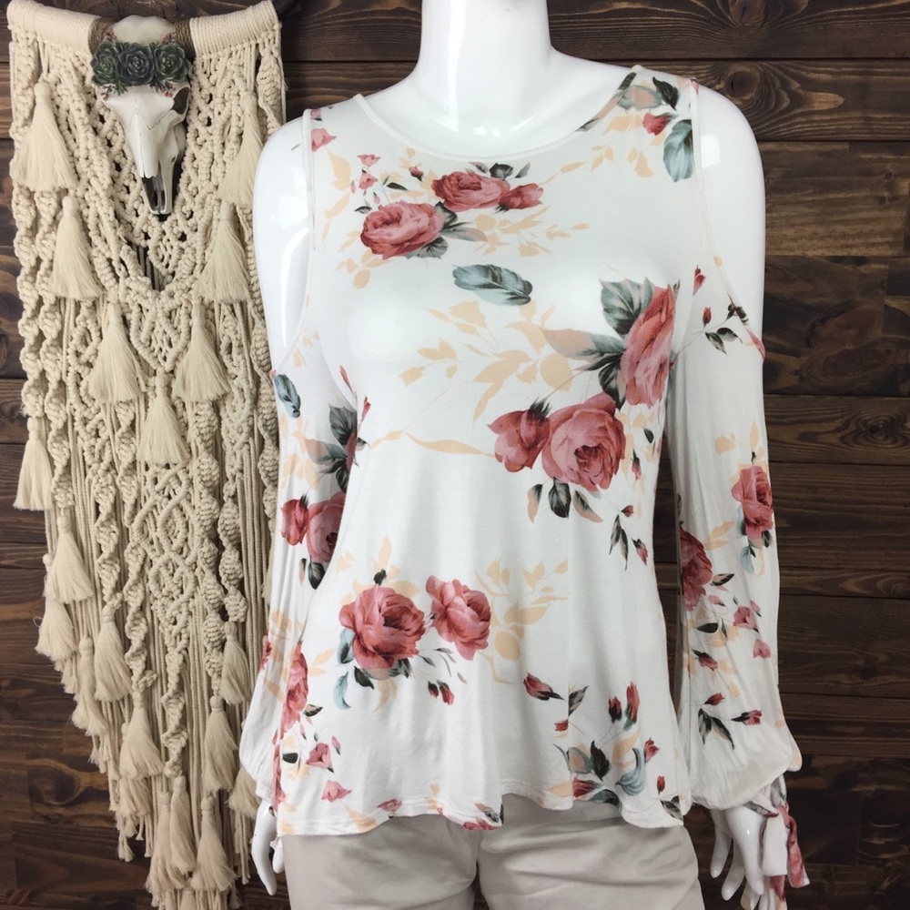 Promesa‎ | Cold Shoulder Floral Tie Blouse